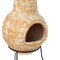 Outdoor Clay Chiminea Fireplace Sun Design Wood Burning Fire Pit with Sturdy Metal Stand, Barbecue, Cocktail Party, Cozy Nights Fire Pit